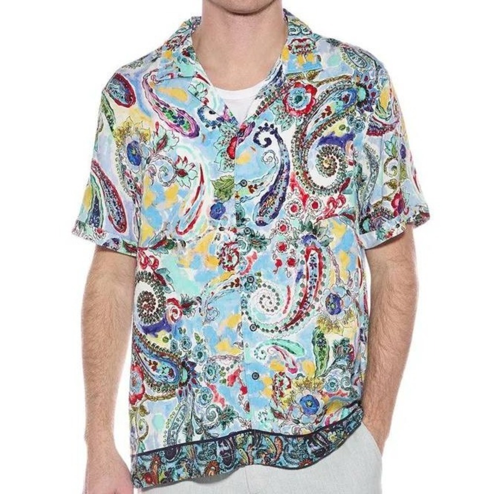 Robert Graham The Drake Paisley Shirt Short Sleeve Button Up Multi M MSRP $238